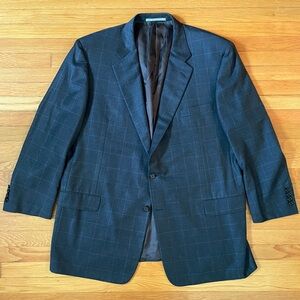 Hickey Freeman Ing Loro Piana Super 130s Wool Navy Windowpane Sport Coat 48R